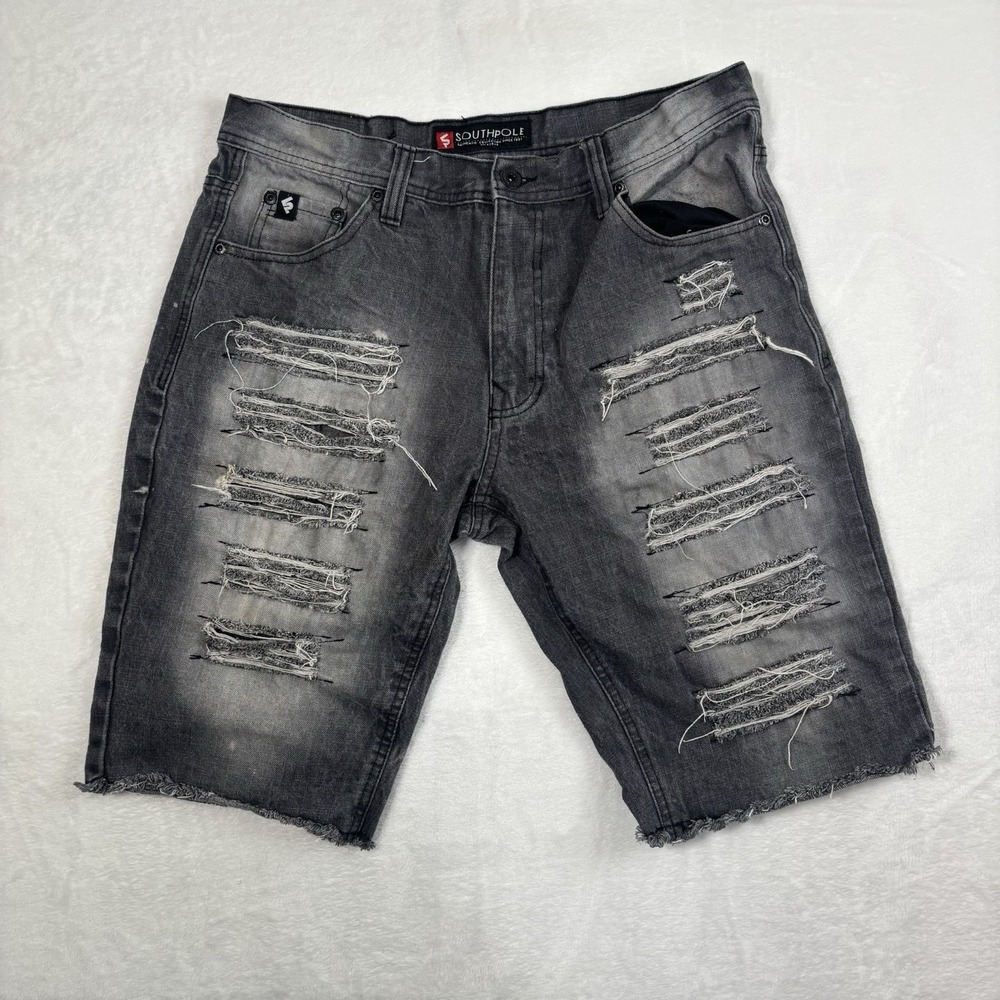 Y2K Southpole Jorts‎ Jean Shorts Black Men's 36" Distressed Washed